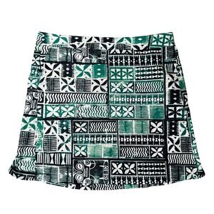 RipSkirt Hawaii Green Tribal Print Tapa Wrap Skirt Lg Hook Loop Adjustable Mini